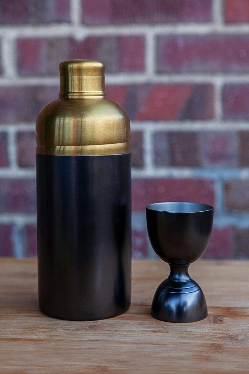 Alchemade Midcentury Modern Nickel & Brass Cocktail Shaker and Jigger Set - Quality Black & Gold Professional Bar Tools - for Mixed Drinks & Cocktails