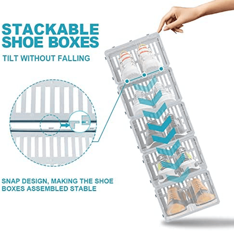 Allon 12-Pack Shoe Storage Boxes, Clear Plastic Stackable Shoe Boxes, Sneaker Shoes Organizer for Closet, Bedroom, Bathroom, Shoe Container Drawers with Front Opening Lids
