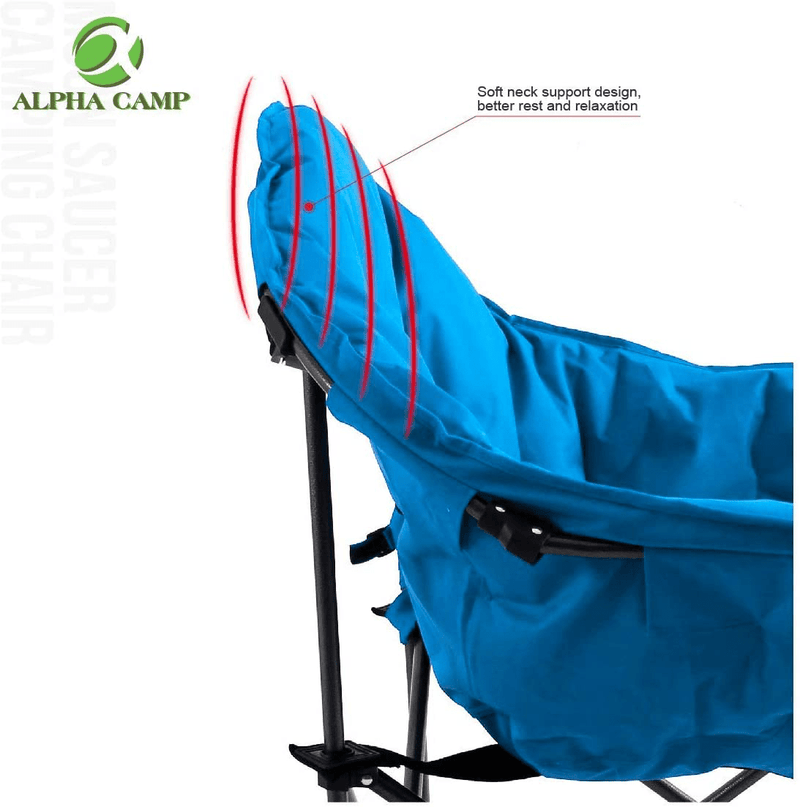 ALPHA CAMP Oversized Camping Chairs Padded Moon round Chair Saucer Recliner with Folding Cup Holder and Carry Bag