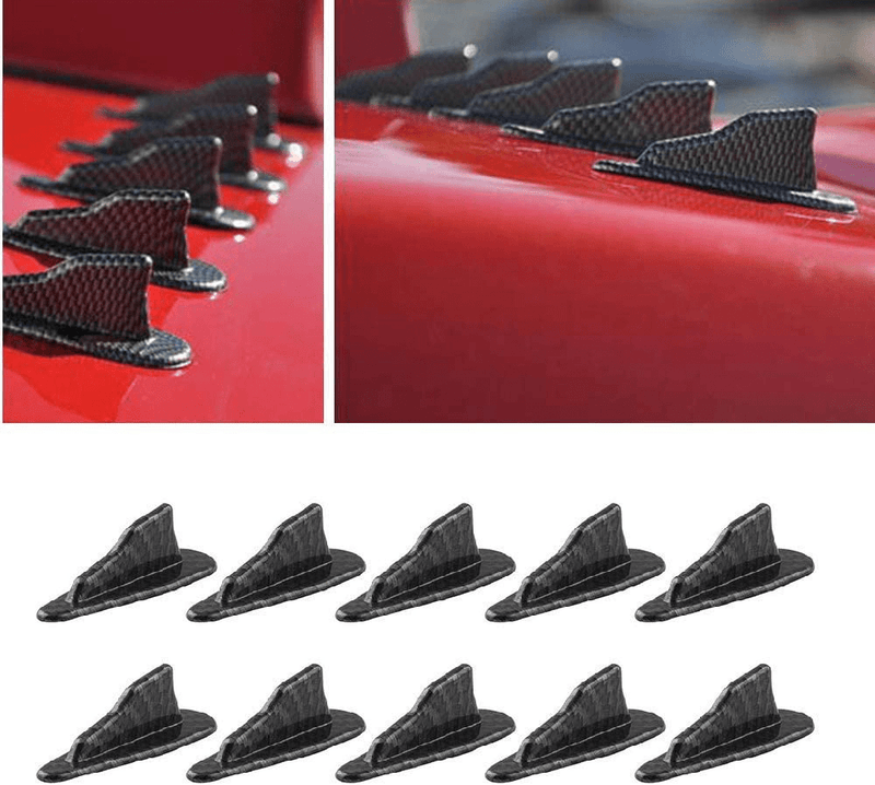 Alpha Racing 10pcs/Set Diffuser Shark Fin Kit Compatible with Spoiler Roof Wing Air Vortex Generator Carbon Fiber Pattern