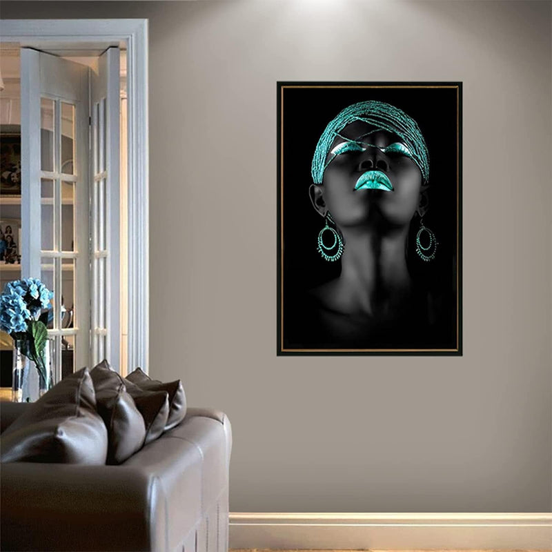 Altaba African American Wall Art - Minimalist Painting Abstract Blue and Black Woman Poster Canvas Prints Artwork - Black Art Wall Decor for Bedroom Living Room No Frame (24X32 Inch)