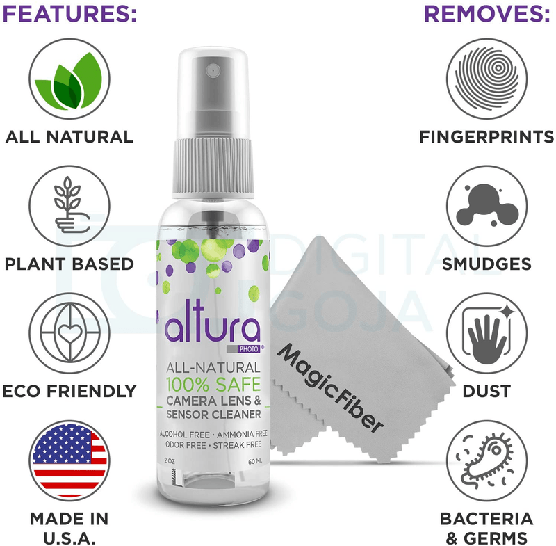 Altura Photo Professional Camera Cleaning Kit for DSLR & Mirrorless Cameras and Sensitive Electronics Bundle - Camera Accessories Kit with Altura Photo 2oz All Natural Cleaning Solution