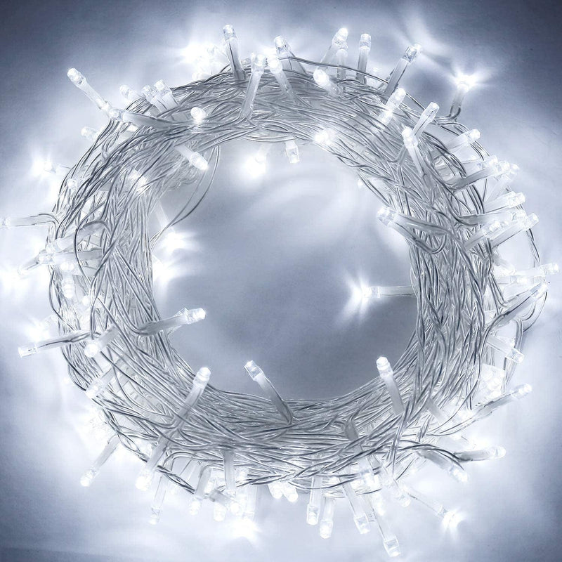 Aluan Christmas Lights Extendable Fairy String Lights 100 LED 33Ft+10Ft 8 Modes Waterproof Plug in Icicle Lights for Party Wedding Christmas Tree, Window Curtain Patio Decoration