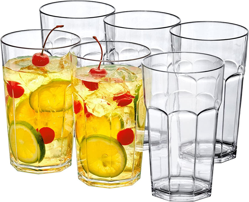 Amazing Abby - Affinity - 20-Ounce Plastic Tumblers (Set of 6), Plastic Drinking Glasses, All-Clear High-Balls, Reusable Plastic Cups, Stackable, Bpa-Free, Shatter-Proof, Dishwasher-Safe