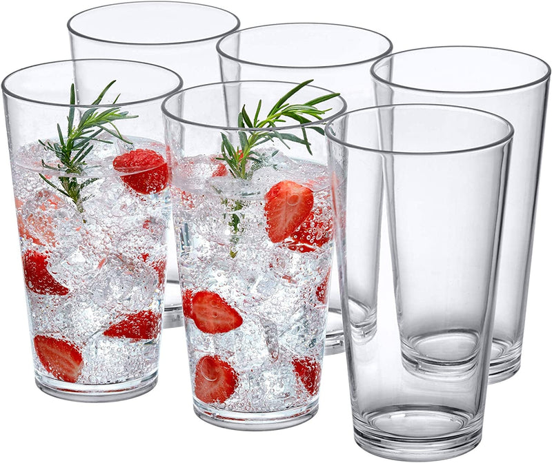 Amazing Abby - Serenity - 24-Ounce Plastic Tumblers (Set of 6), Plastic Drinking Glasses, All-Clear High-Balls, Reusable Plastic Cups, Stackable, Bpa-Free, Shatter-Proof, Dishwasher-Safe