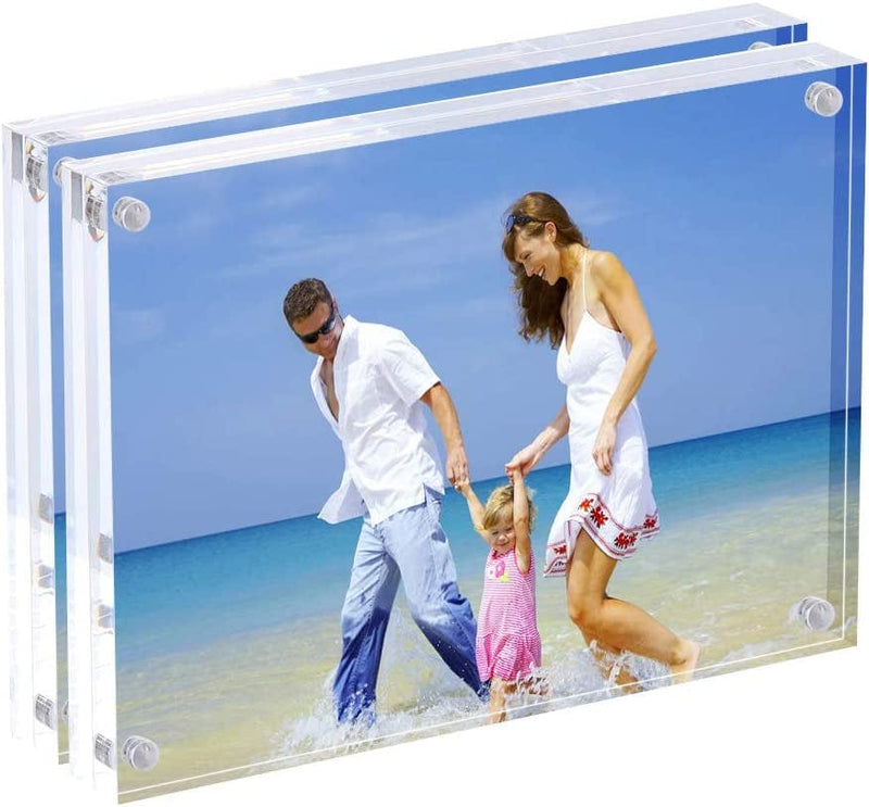 AMEITECH 4X4 Acrylic Picture Frame, Clear Double Sided Block Acrylic Photo Frames, Desktop Frameless Magnetic Photo Frames - 5 Pack