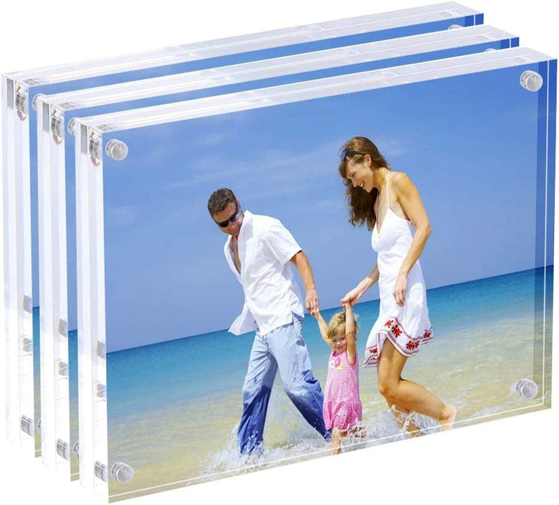 AMEITECH 4X4 Acrylic Picture Frame, Clear Double Sided Block Acrylic Photo Frames, Desktop Frameless Magnetic Photo Frames - 5 Pack