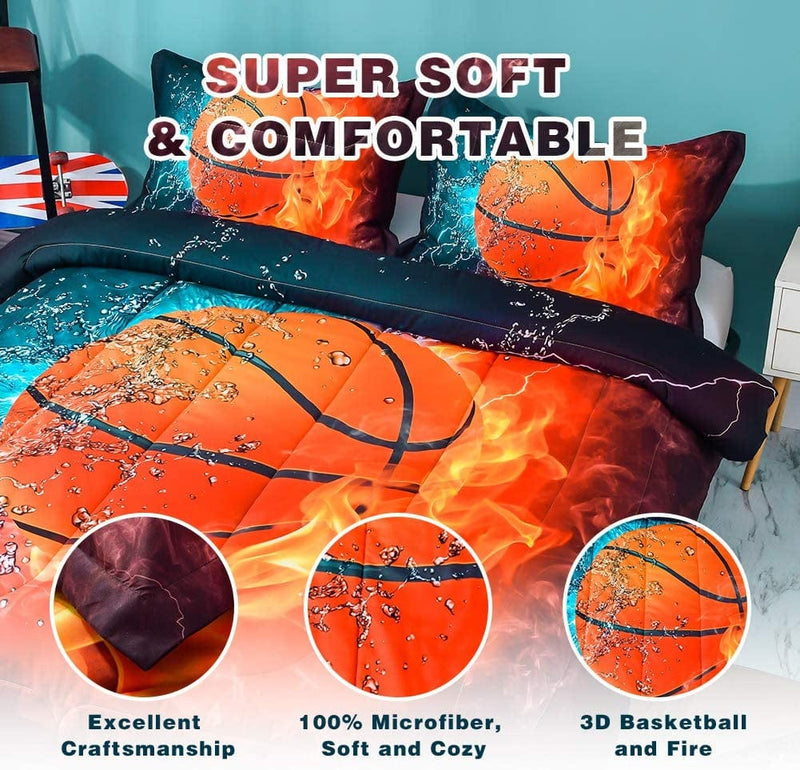 Andency Basketball Comforter Full (79X90 Inch), 3 Pieces(1 Basketball Comforter, 2 Pillowcases) Sport Microfiber Basketball Comforter Set Bedding Set for Kids Boys Teens