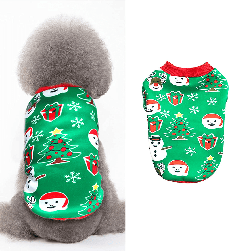 Andiker Dog Christmas Clothes for Small Dogs Boy Warm Costume Pet Cat Winter Knitwear Puppy Hoodie Soft Thickening Green