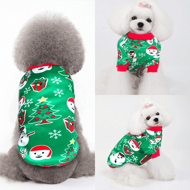 Andiker Dog Christmas Clothes for Small Dogs Boy Warm Costume Pet Cat Winter Knitwear Puppy Hoodie Soft Thickening Green