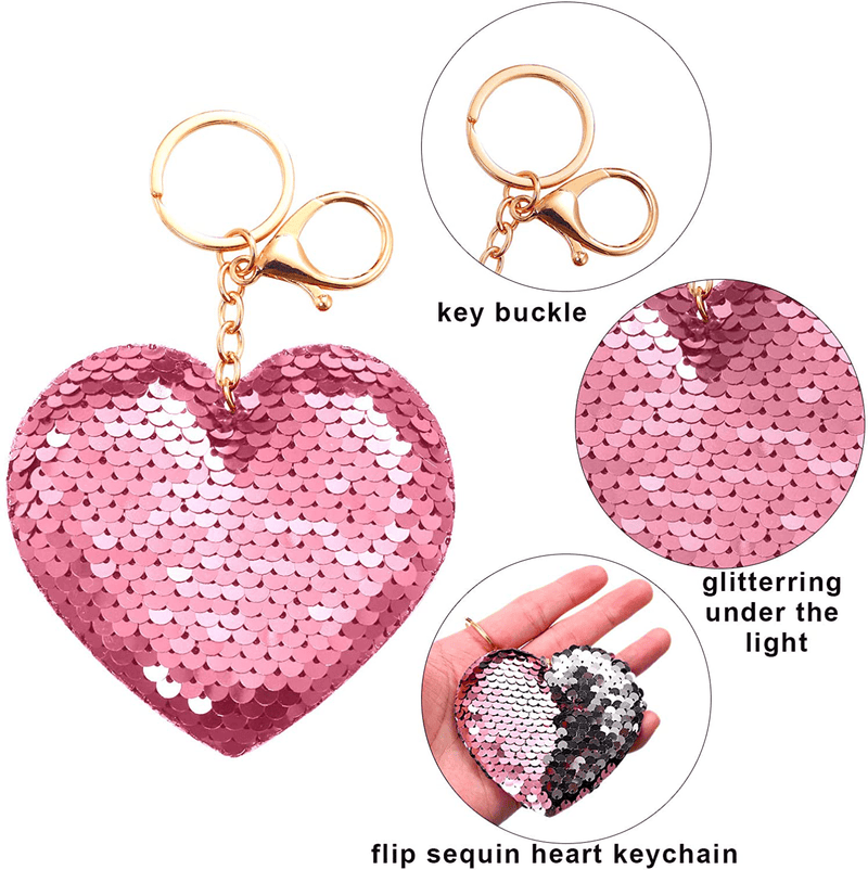 Aneco 24 Pieces Heart Sequin Keychain Glitter Sequin Heart Key Rings Flip Sequin Key Chains Accessories Valentine'S Day Gifts Party Favors for Girls, 3 Colors
