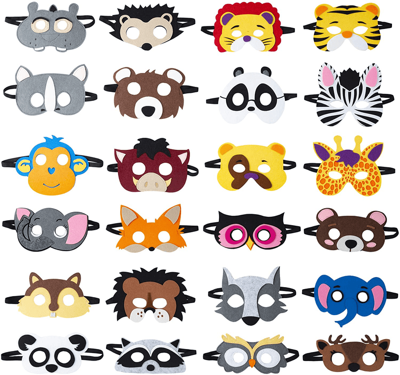 Animal Felt Masks Party Favors (24 Packs) for Kid - Safari Party Supplies with 24 Different Types - Great Idea for Petting Zoo | Farmhouse | Jungle Safari Theme Birthday Party