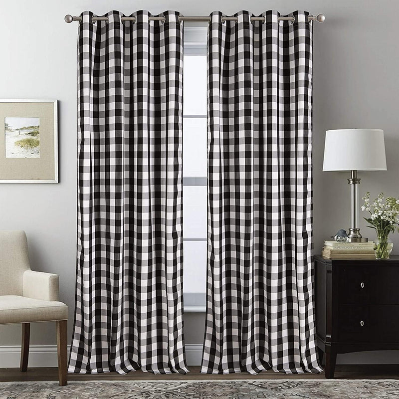 Annlaite 96 Inch Farmhouse Gingham Buffalo Checker Thermal Insulated Grommet Window Curtains 2 Panels Each 52 Inch by 96 Inch Black