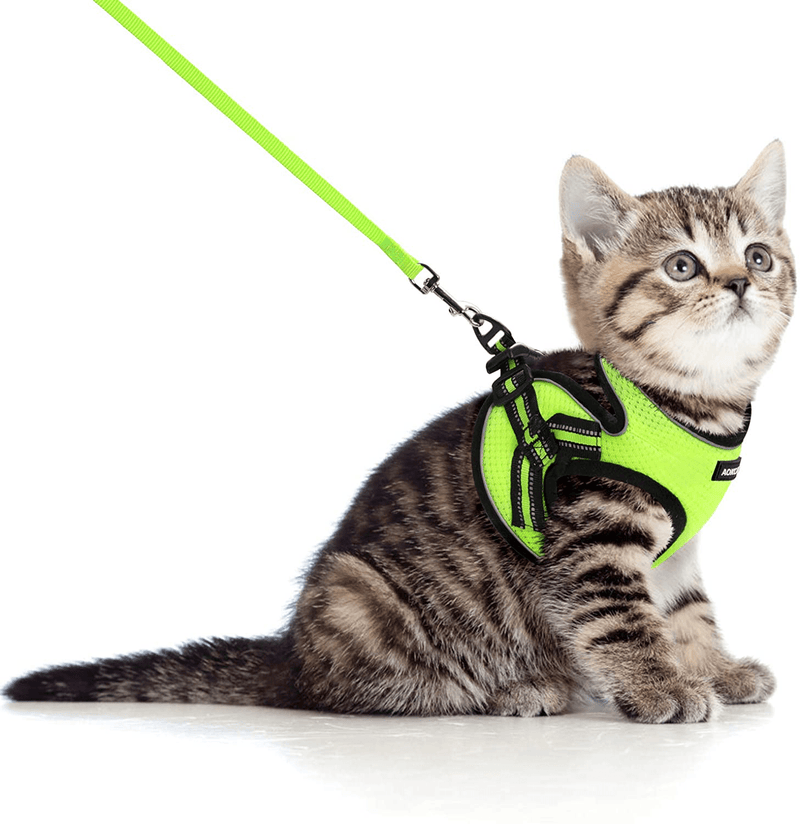 AOKCATS Cat Harness and Leash for Walking Escape Proof, Soft Adjustable Cat Leash and Harness Set with Reflective Strip & Hook and Loop Cat Vest Harness and Leash for Cats Kitten Small Pet