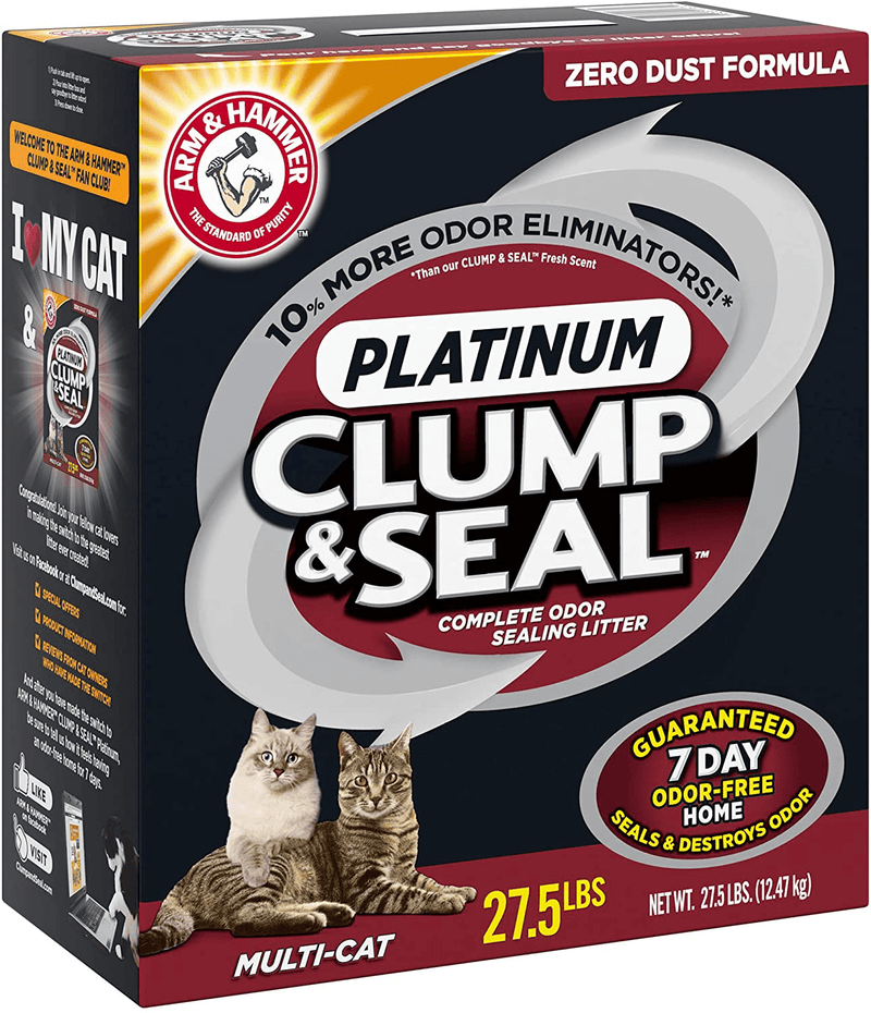 ARM & HAMMER Clump & Seal Platinum Clumping Cat Litter, Multi-Cat, 27.5lb