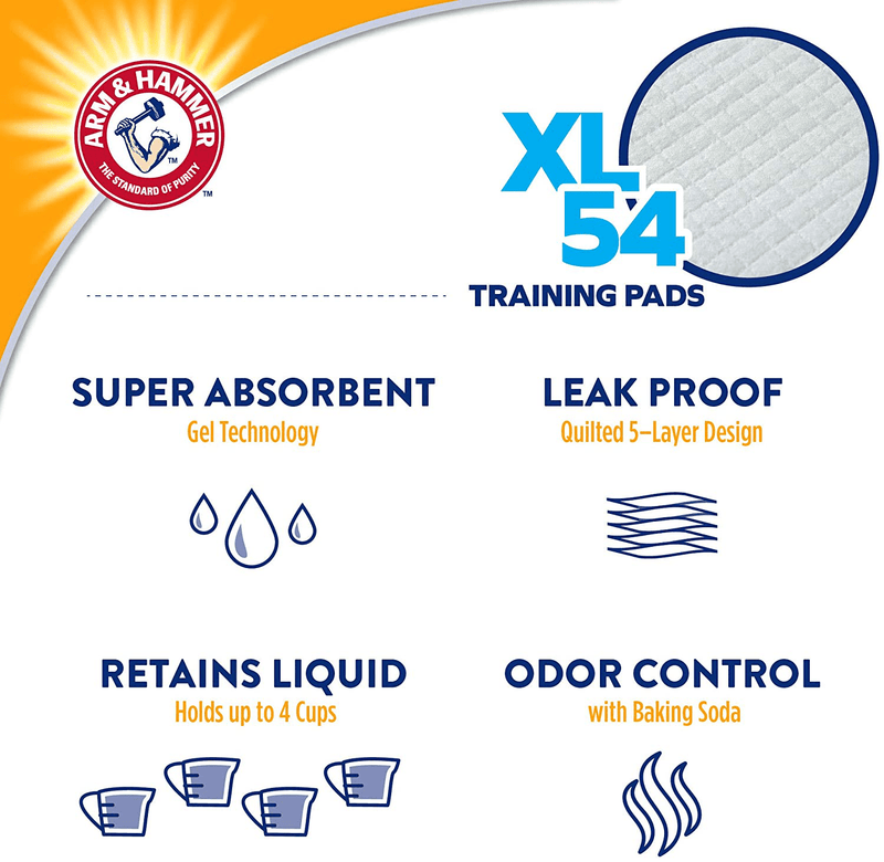 Arm & Hammer for Dogs Training Pads - New & Improved Super Absorbent, Leak-Proof, Odor Control Quilted Puppy Pads with Baking Soda -Bulk Wee Wee Pads from Arm and Hammer, Dog Pads