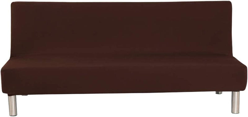 Armless Sofa Bed Cover Futon Slipcover Stretch Jacquard Full Folding Sofa Couch Futon Non-Armrest Furniture Protector with Elastic Bottom (Khaki)