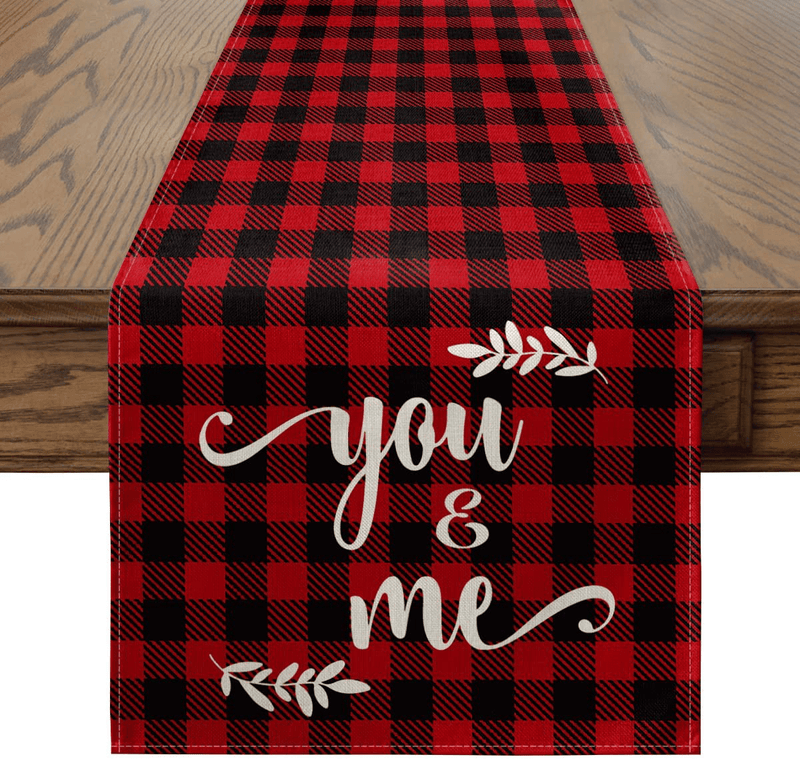 Artoid Mode Buffalo Plaid You & Me Table Runner, Seasonal Valentine'S Day Anniversary Wedding Holiday Kitchen Dining Table Runners for Home Party Decor 13 X 72 Inch