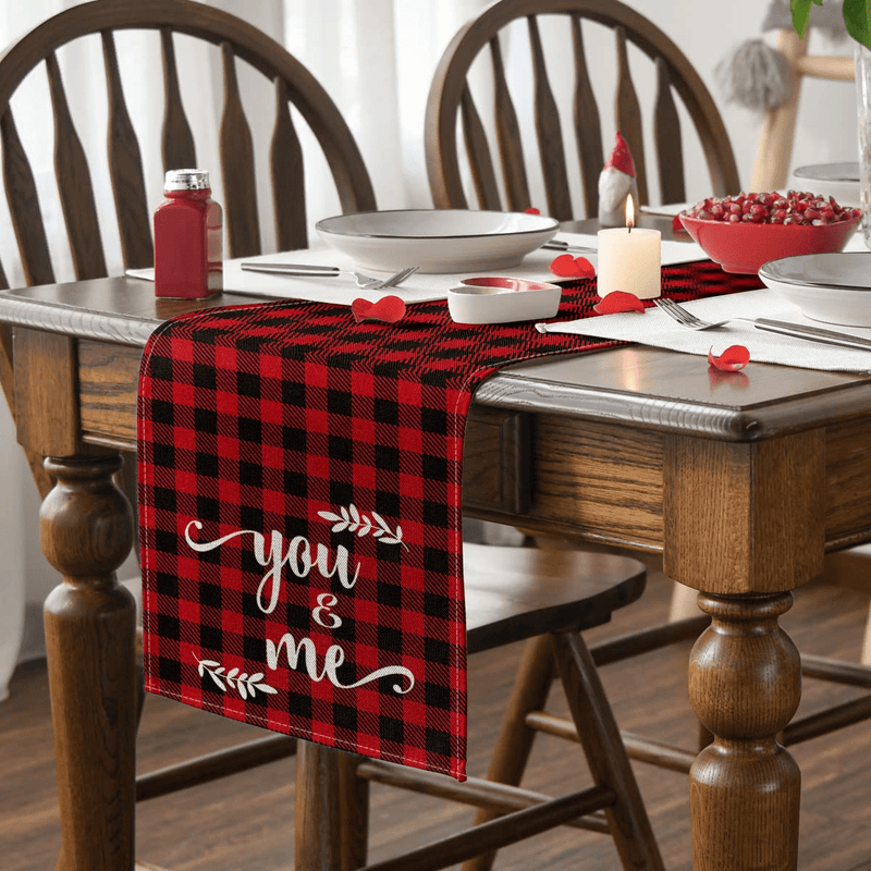 Artoid Mode Buffalo Plaid You & Me Table Runner, Seasonal Valentine'S Day Anniversary Wedding Holiday Kitchen Dining Table Runners for Home Party Decor 13 X 72 Inch