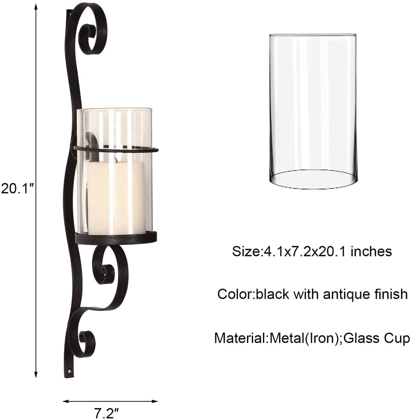 Asense Iron and Glass Vertical Wall Hanging Candle Holder Sconce Wall Décor (Graceful Twirl(2pcs))