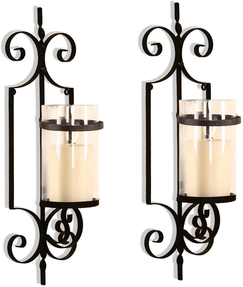 Asense Iron and Glass Vertical Wall Hanging Candle Holder Sconce Wall Décor (Graceful Twirl(2pcs))