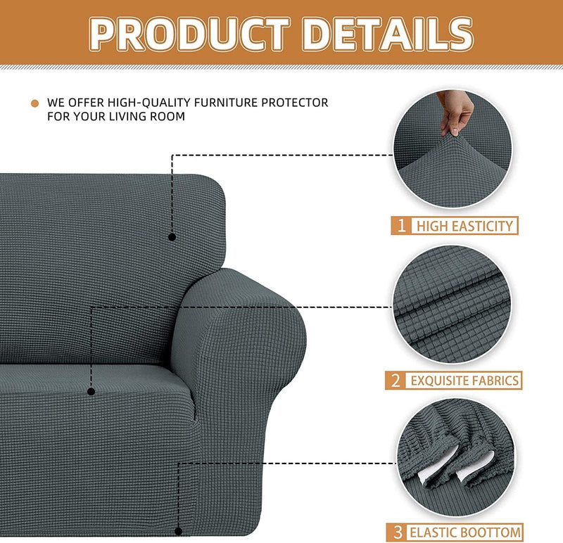 Asshed Stretch Oversized Sofa Cover Slipcover,Washable Furniture Protector Spandex 1Piece Couch Cover Soft with Elastic Bottom for Kids,Pets. Jacquard Fabric Small Checks(Grey, X-Large)