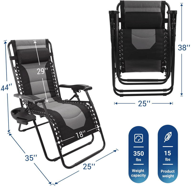 Asteroutdoor Padded Zero Gravity Chair Adjustable Reclining Lounge Chair Recliners with Pillow and Side Table for Patio, Lawn & Outdoor Camping, Supports 350 Lbs