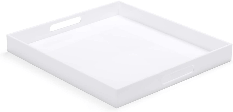 ATOZONE 12x20 Inch Modern White Acrylic Ottoman Tray with Cutout Handles Serving Tray Organizer Tray Decorative Tray. for Living Room, Bedroom,Bathroom and Kitchen Countertop