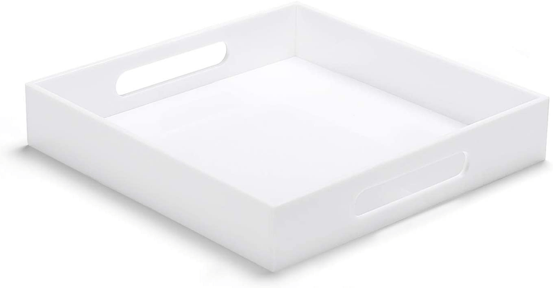 ATOZONE 12x20 Inch Modern White Acrylic Ottoman Tray with Cutout Handles Serving Tray Organizer Tray Decorative Tray. for Living Room, Bedroom,Bathroom and Kitchen Countertop