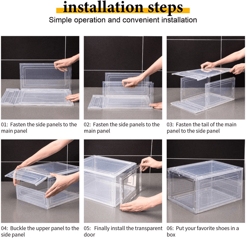 Attelite Clear Shoe Box,Set of 8,Stackable Plastic Shoe Box with Clear Door,As Shoe Storage Box and Drop Front Shoe Box,For Display Sneakers,Easy Assembly,Fit up to US Size 12(13.4”X 10.6”X 7.4”)Clear