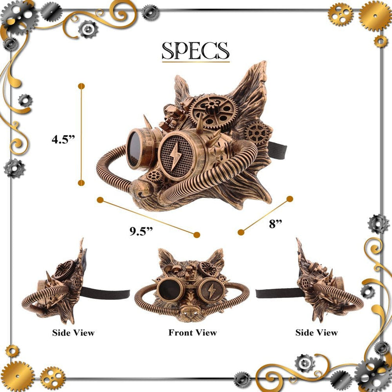 Attitude Studio Steampunk Mechanical Wolf Mask - Copper Wolf Costume Animal Mask for Men & Women, Steampunk Party Mask, Perfect for Halloween, Costume Parties, Conventions, and Special-Themed Events
