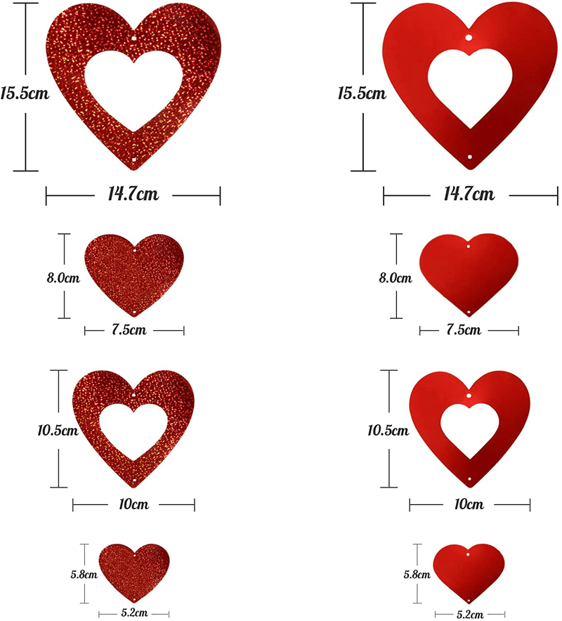 Auihiay 4 Pack 6.5Ft Glitter Heart Hanging Decoration, NO DIY Valentine'S Day Red Heart Hanging String Garland for Anniversary, Wedding, Bridal Shower, Engagement Party Decorations