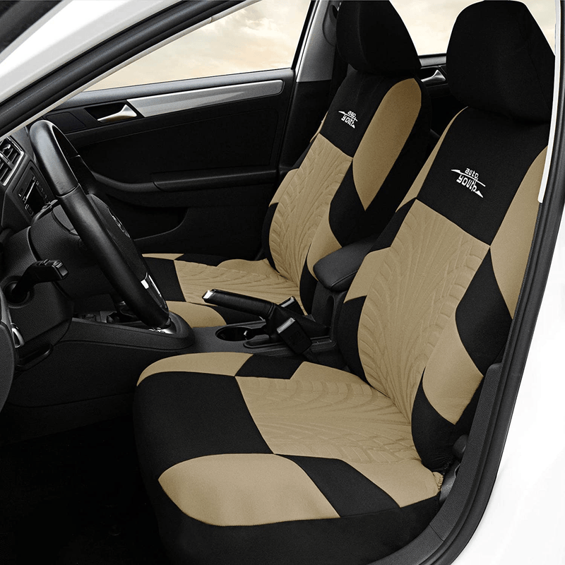 AUTOYOUTH Car Seat Covers Full Set, Front Bucket Seat Covers with Split Bench Back Seat Covers For Cars For Women Full Set Auto Parts Seat Protectors Motor Trend Car Seat Accessories - 9pcs,Beige