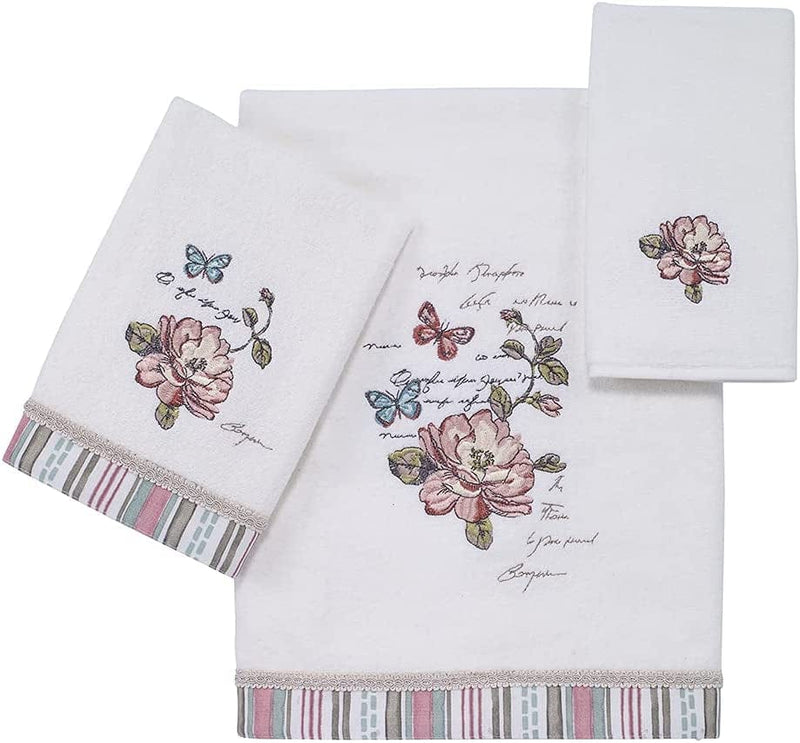 Avanti Linens Butterfly Garden Collection, Embroidered Bath Towel, White