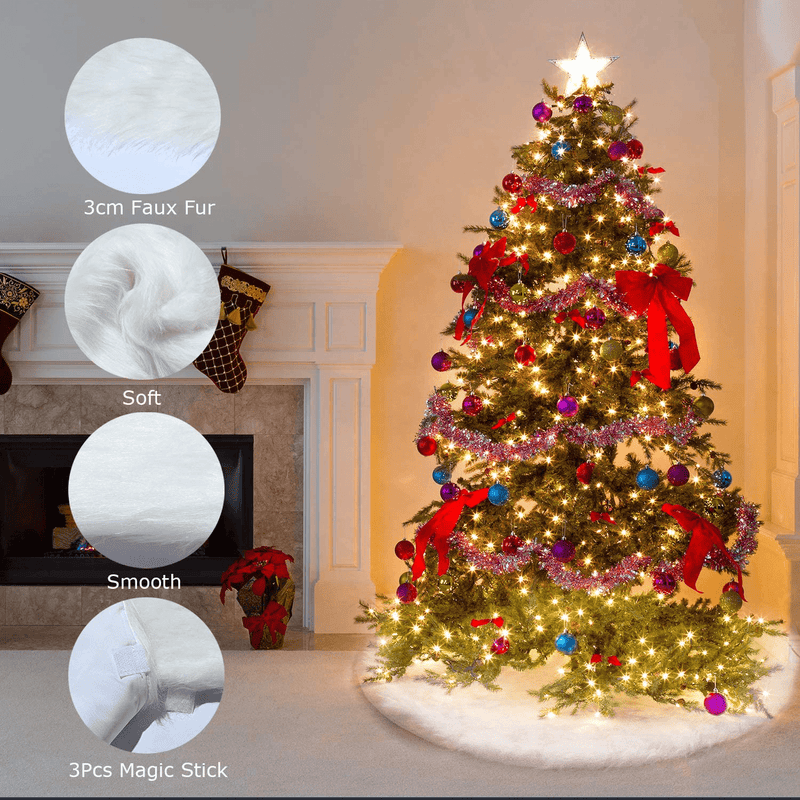 AWLGAK Christmas Tree Skirt 48 inches Snowy White Thick Faux Fur Xmas Tree Skirt for Christmas Decorations (48 in - Weight: 1.32lb)
