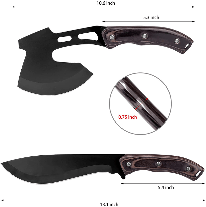 Axe and Fixed Blade Knife with Sheath, One-Piece Camping Hatchet and Hunting Knife with Rope Handle, Includes Tactical Mutitool Set and Many Other Tools, Camping Tool Set