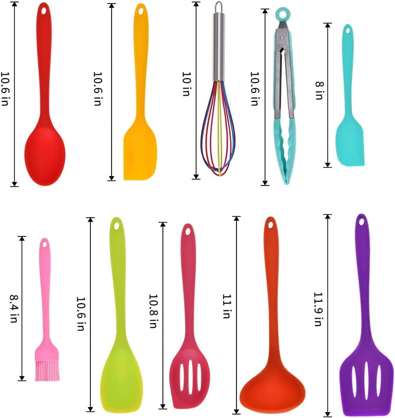Aybloom Silicone Kitchen Utensils Set - 10 Pieces Multicolor Silicone Heat Resistant Non-Stick Kitchen Cooking Tools