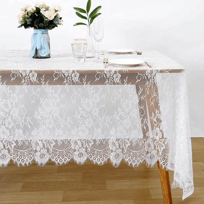 B-COOL 60 X120 Inch Classic White Wedding Lace Tablecloth Lace Tablecloth Overlay Vintage Embroidered Lace Overlay for Rustic Wedding Reception Decor Spring Summer Outdoor Party