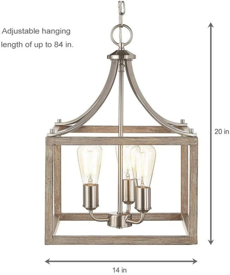Home Decorators Collection Boswell Quarter 14 In. 3-Light Brushed Nickel Chandelier with Painted Weathered Gray Wood Accents
