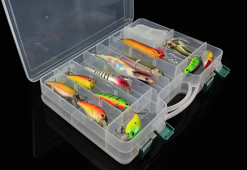 Balsar 44 Adjustable Dividers Compartments Double-Sided Large Lure Fishing Tackle Storage Box Clear 12 X 8 X 2.2 Inches