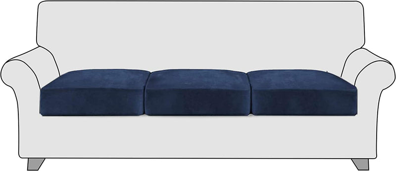 Stangh High Stretch Velvet Couch Cushion Covers - Soft Cozy Plush Velvet Fabric Non-Slip Individual Seat Cushion Covers Chair Sofa Cushion Furniture Protector with Elastic Bottom, (3 Packs, Grey)