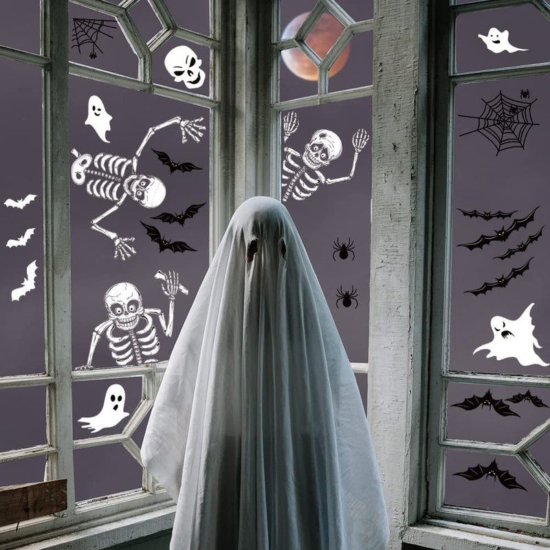 140PCS Halloween Window Clings Decor for Halloween Decorations, Double Side Halloween Window Stickers Removable Glass Decals for Halloween Party Decorations