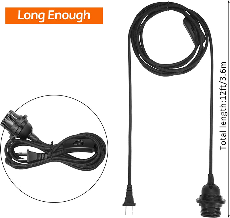 6 Pack Pendant Light Kit E26/E27 Lamp Kit Vintage Hanging Pendant Light Cord Kit with On/Off Switch 12 Ft Each
