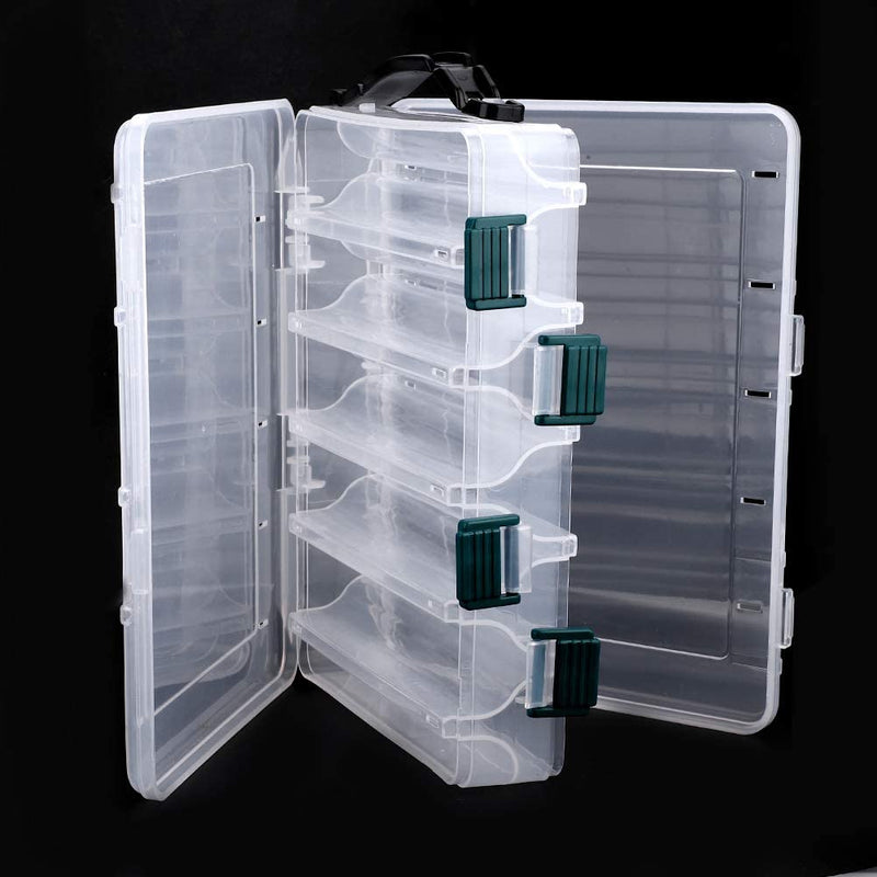 Plastic Lure Case, Double Sided Waterproof Visible Plastic Clear Fishing Lure Bait Hooks Fishing Tackle Accessory Storage Box Case Container(10 Slots)