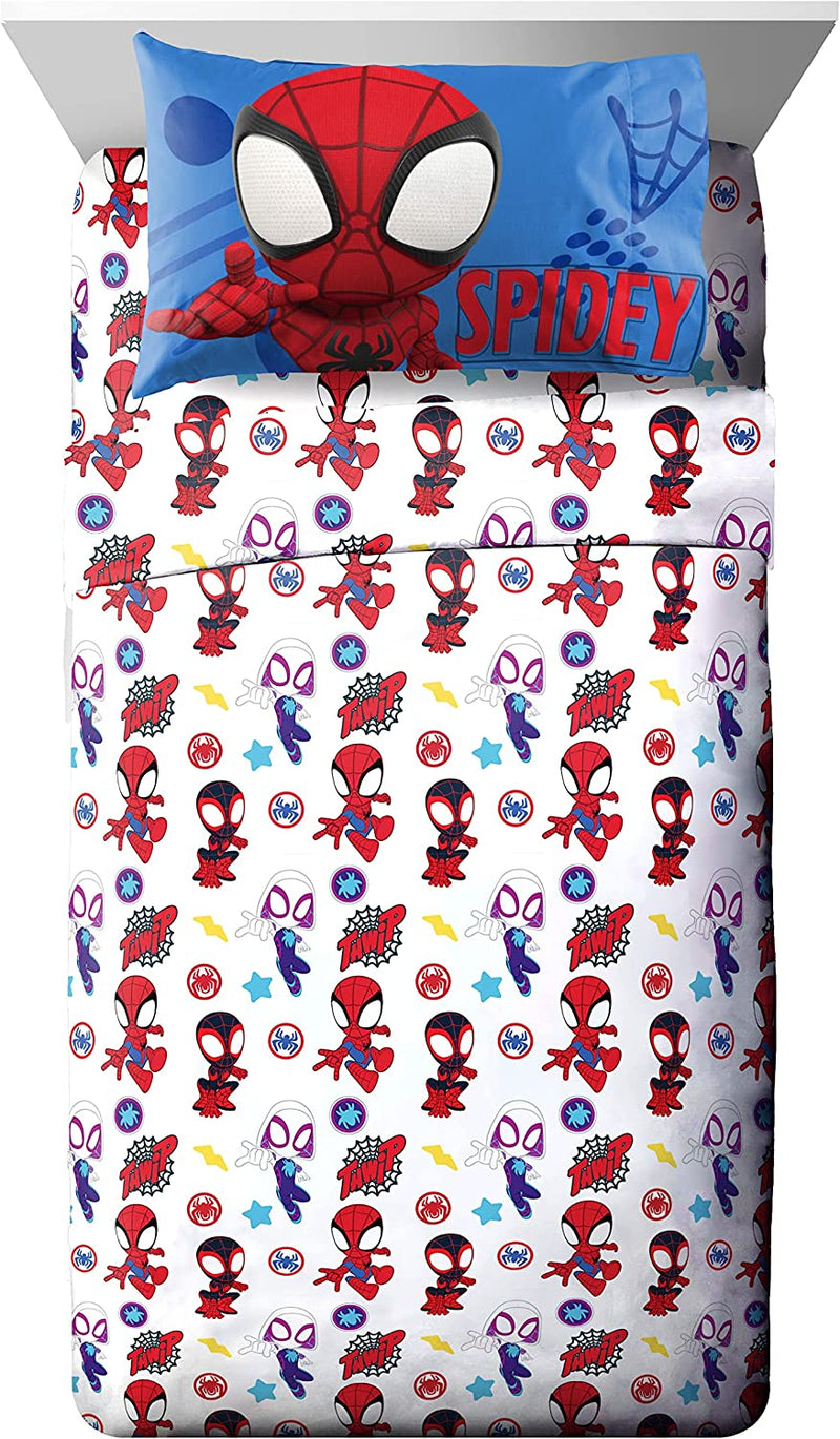 Marvel Spidey and His Amazing Friends Team Spidey 7 Piece Full Size Bed Set - Includes Comforter & Sheet Set Bedding - Super Soft Fade Resistant Microfiber (Official Marvel Product)