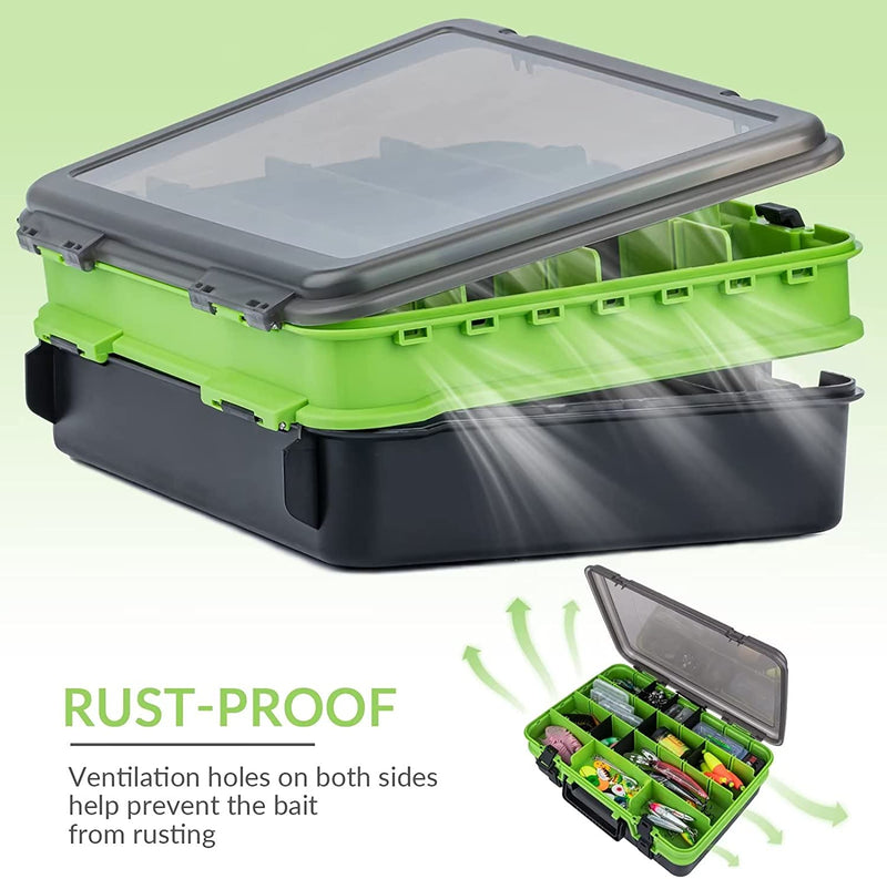 THKFISH Fishing Tackle Box Organizer Double Layer Tackle Storage Fishing Boxes Outdoor Box with Adjustable Dividers 14.96 * 10.23 * 4.5In