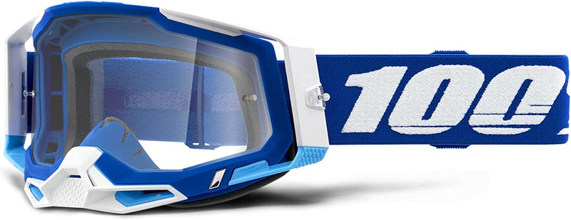 100% Racecraft 2 Mountain Bike & Motocross Goggles - MX and MTB Racing Protective Eyewear (Blue - Clear Lens)