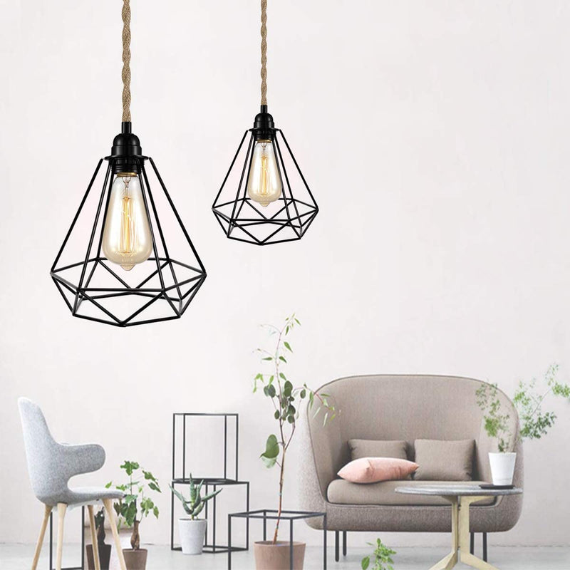 15FT Pendant Light Kit with Switch - Easric Vintage Hanging Lights with Plug in Cord Hanging Lamp Cord with Twisted Hemp Rope E26 Socket DIY Light Fixture for Farmhouse Home Bedroom Living Room