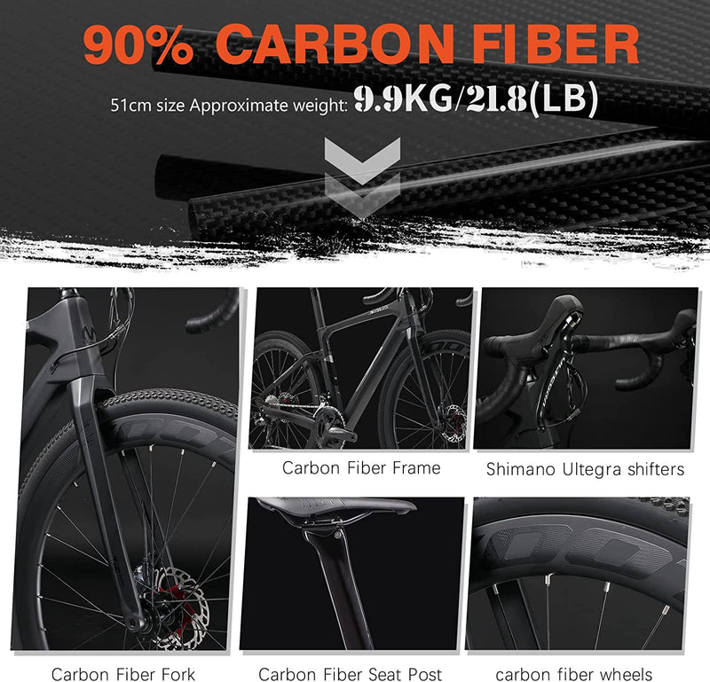 SAVADECK Carbon Gravel Road Bike, Hydraulic Disc Brake Gravel Bike 700Cx40C Trail Gravel Road Bike with Shimano R8000 Crankset 22 Speeds and 40C CST Tires