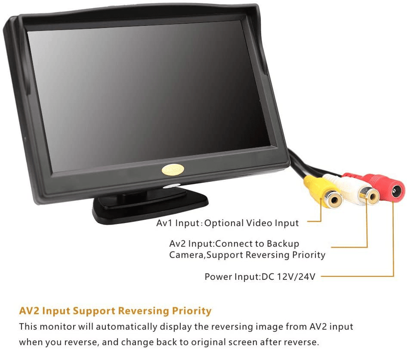 Backup Camera Monitor,RAAYOO S5-001 5 inch High Definition TFT LCD Monitor Display Screen for Car Rear View Camera with 2 Optional Bracket,2 Way Video Input,12V/24V(5 inch-01)